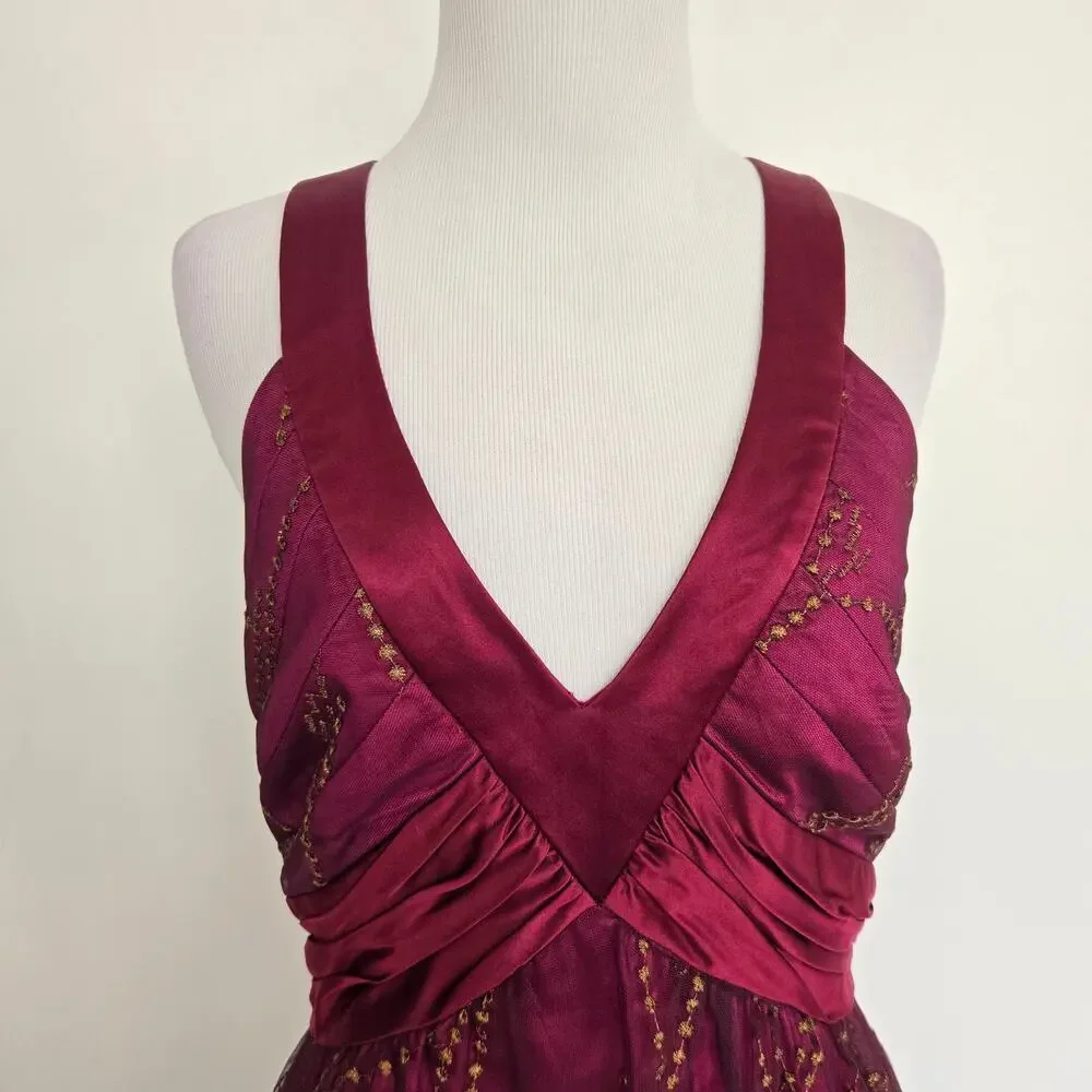 Vintage Y2K Babydoll Party Dress Embroidered Tulle Glam Prom Women Magenta 6 - Picture 4 of 15